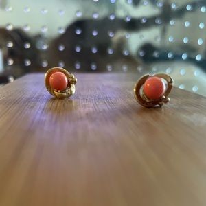 Vintage stud earrings gold tone coral color